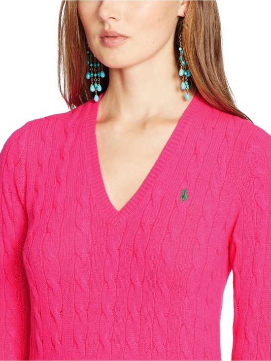 Ralph Lauren Sweaters - Ralph Lauren Vintage Pink V-Neck Cable Knit Sweater Small